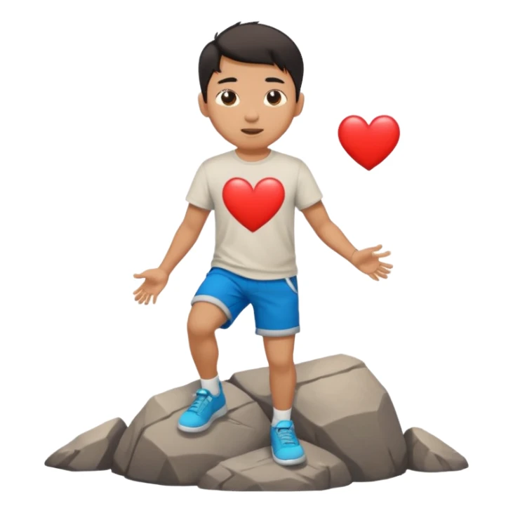 asian man tripping on rock with heart eyes sticker