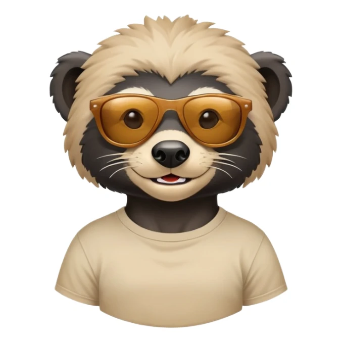 friendly anthropomorphised honey badger head and neck wearing sunglasses, top of t-shirt visible, different expression sticker