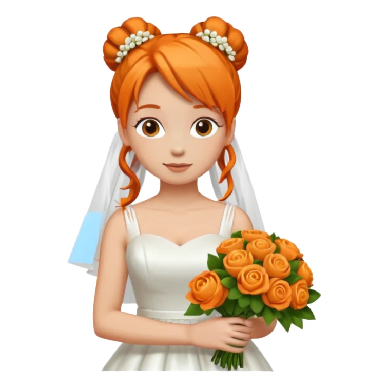 orange haired with bun bride with bouqet sticker
