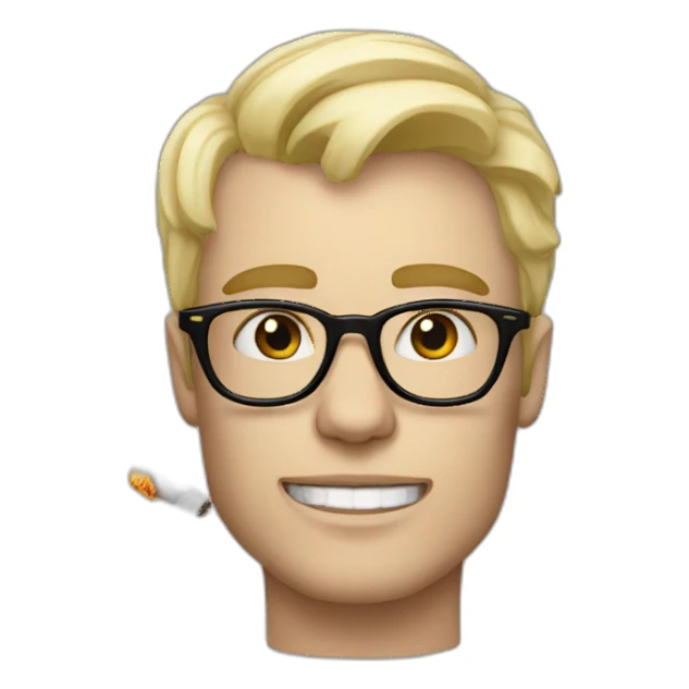 blonde white man with glasses and face tattoo smoking cigarette  sticker