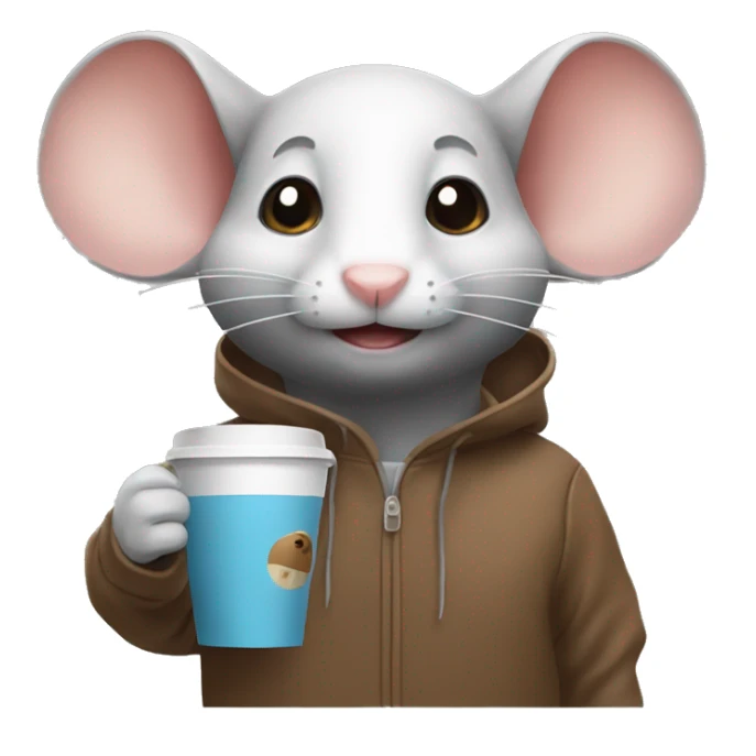 Mouse that brings coffee in the coffee place and has a hoodie sticker