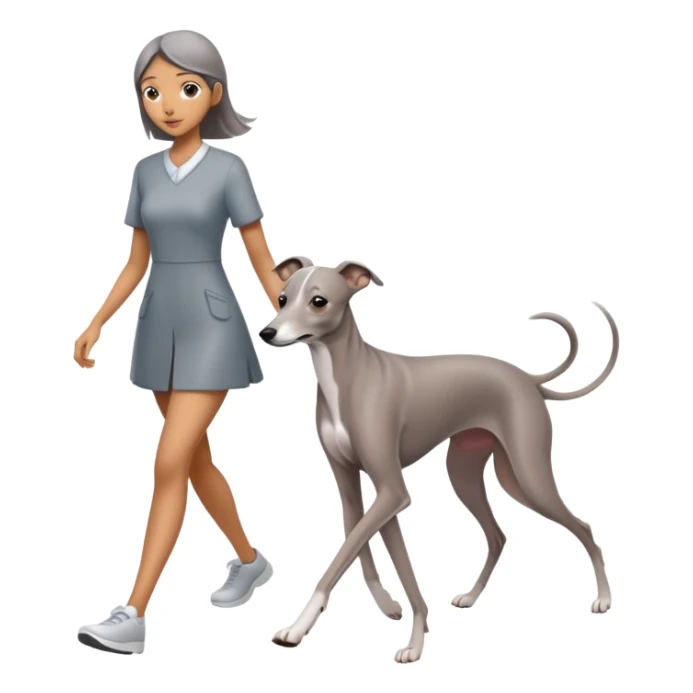 Beautiful Asian girl walking a solid grey Italian greyhound with absolutely no white markings, completely grey dog sticker