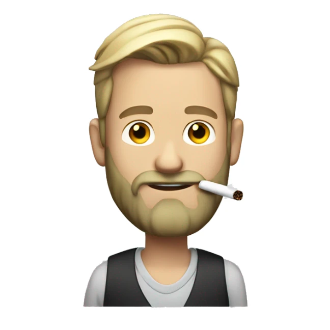 white man with a beard and ponytail, who doesnt smile, smoking a cigarette sticker