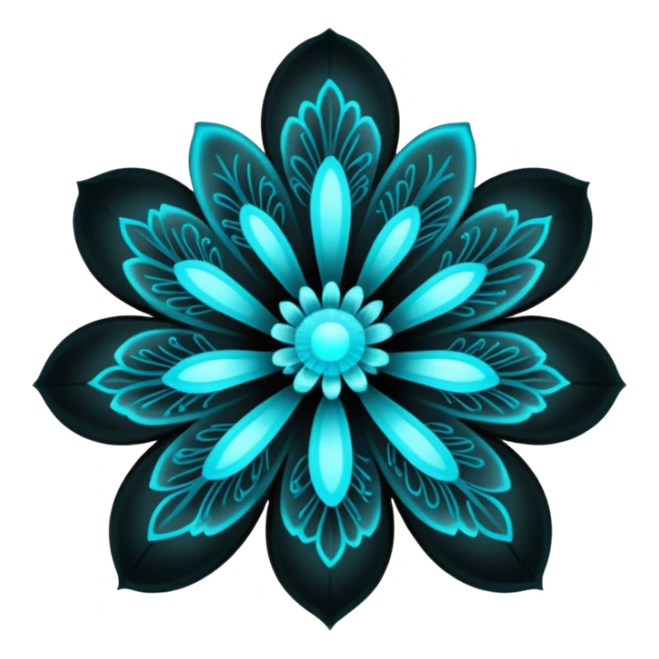 black bioluminescent transparent bio-luminescent flower with cyan glowing patterns  sticker