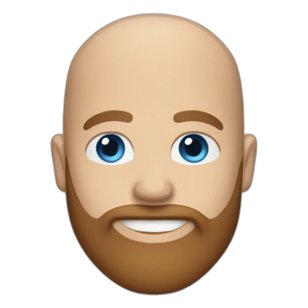 blue eyes bald smiling man with a long brown beard in a blue suit sticker