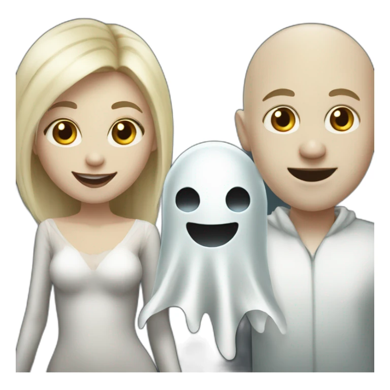a blondie girl and a bald guy dressed as a ghost and a bald guy going both to a party sticker