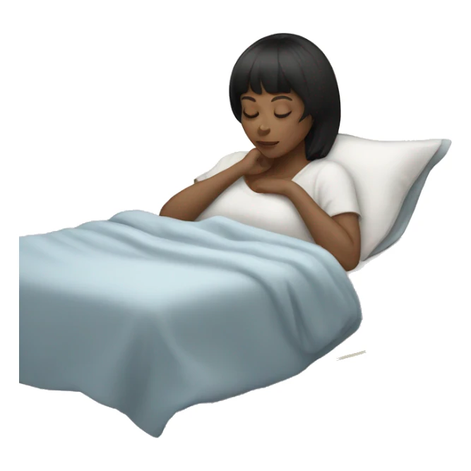 Woman pale skin black hair with bangs sleeping in bed sticker