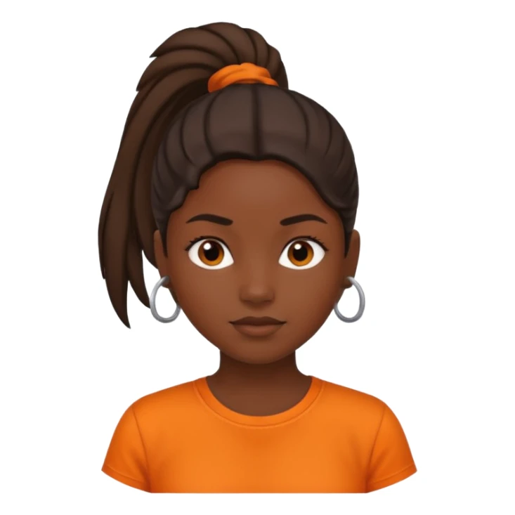 black girl with orange shirt and ponytail sticker