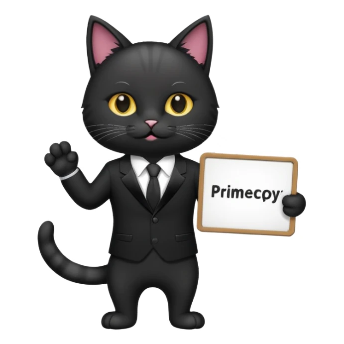 Cat in a black suit holding a sign with the inscription "PrimeCopy" sticker