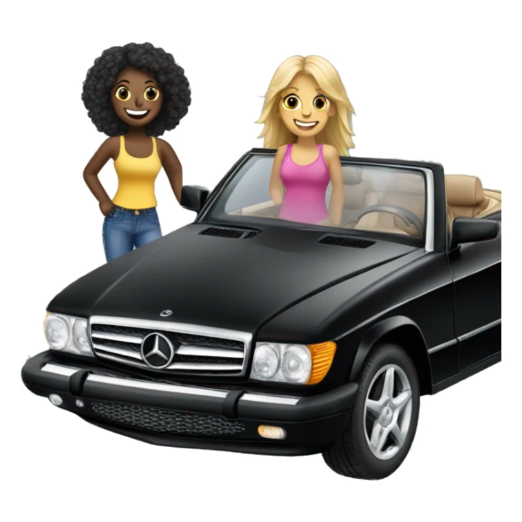 Black Mercedes Cabrio with two happy girls sticker