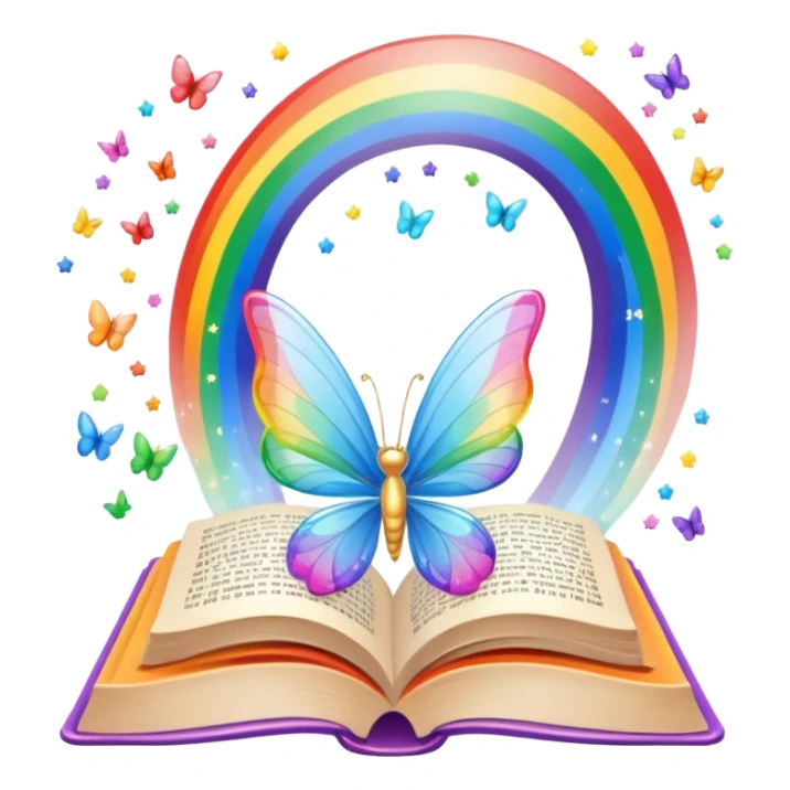 book with a rainbow and tiny fairy wings sticker