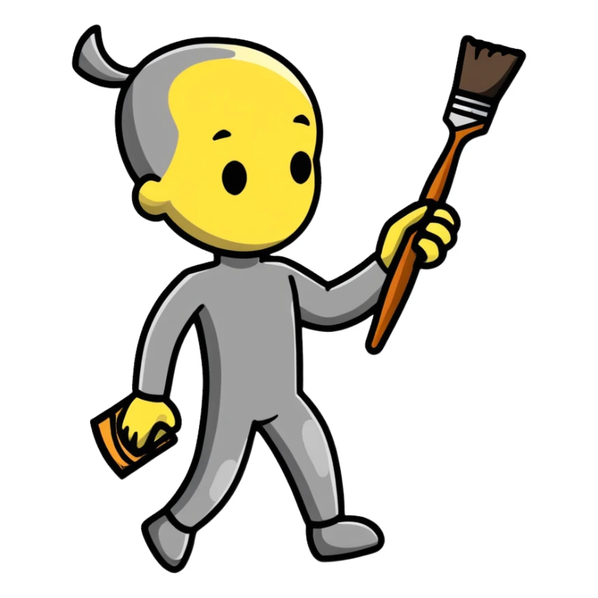 A paintbrush transforming into a metallic human silhouette, symbol of artistic identity sticker