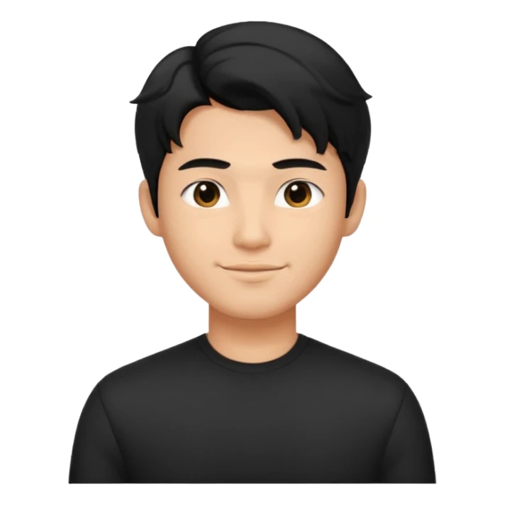 Asian guy wavy hair, dressed cool in black, demure but with a smirk  sticker