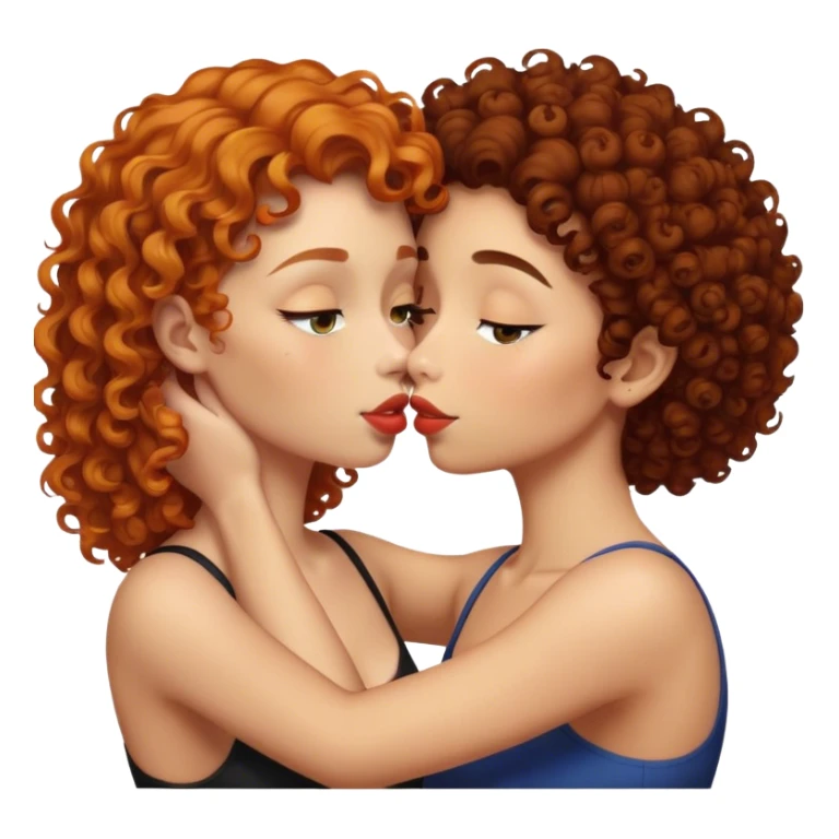 ginger, curly haired woman kissing dark haired woman sticker