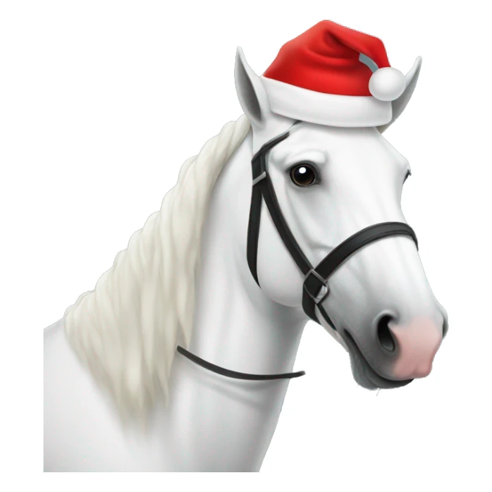 A white horse wearing santas hat sticker