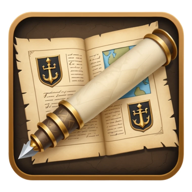 An icon featuring an ancient scroll, a quill, and a historical artifact like a shield or coin. The design includes a backdrop of old maps and timelines, symbolizing the study of past events and civilizations. Transparent background highlights the exploration of history. sticker