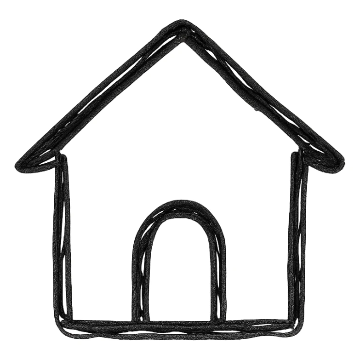 Create a simple home icon in hand drawn outline style with black lines, no fill, no text, transparent background. sticker