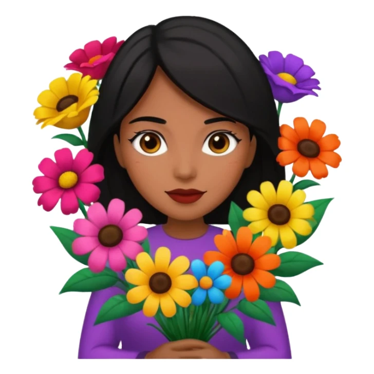 black hair woman with big bouquet of flowers sticker