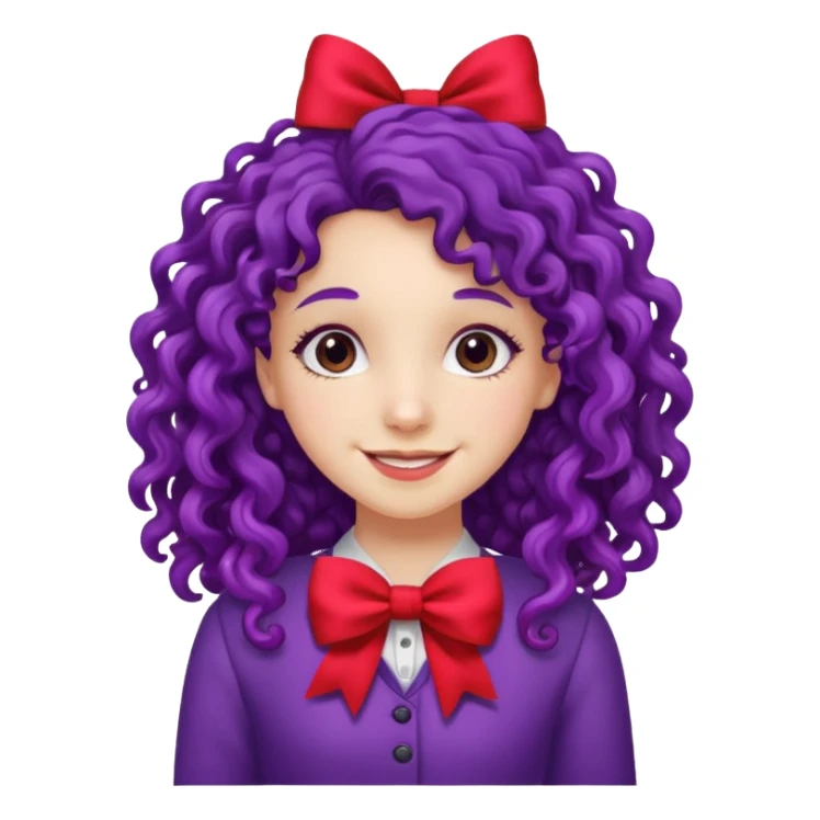 purple long curly haired girl with red bow sticker