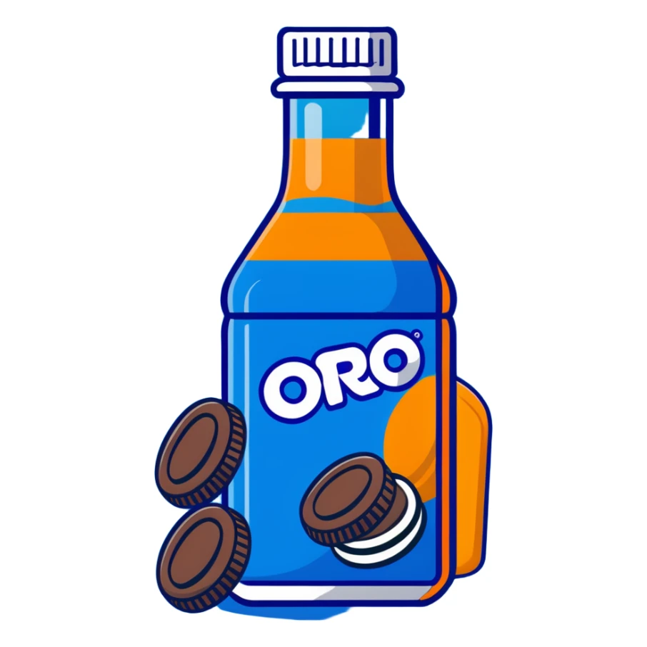 orange juice bottle with Oreo cookies sticker