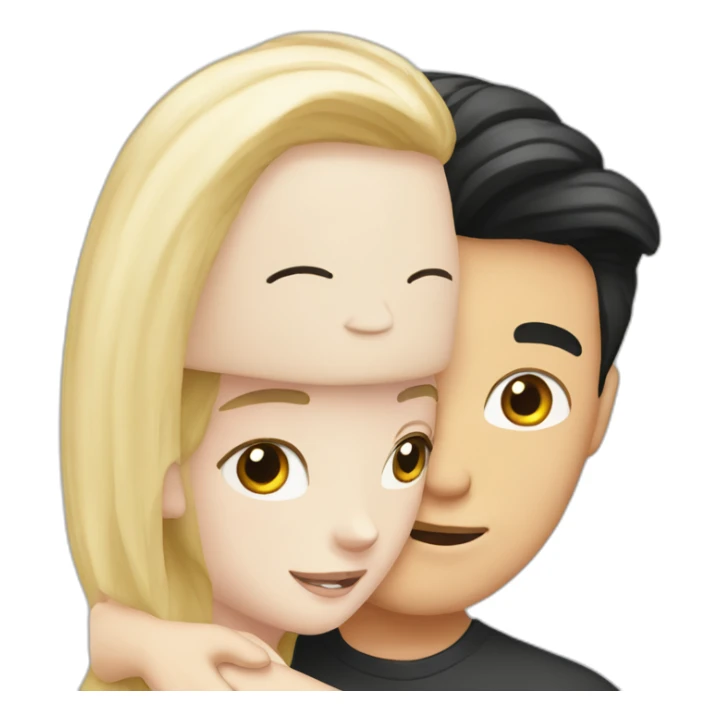 blond white girl hug white boy with black hair sticker