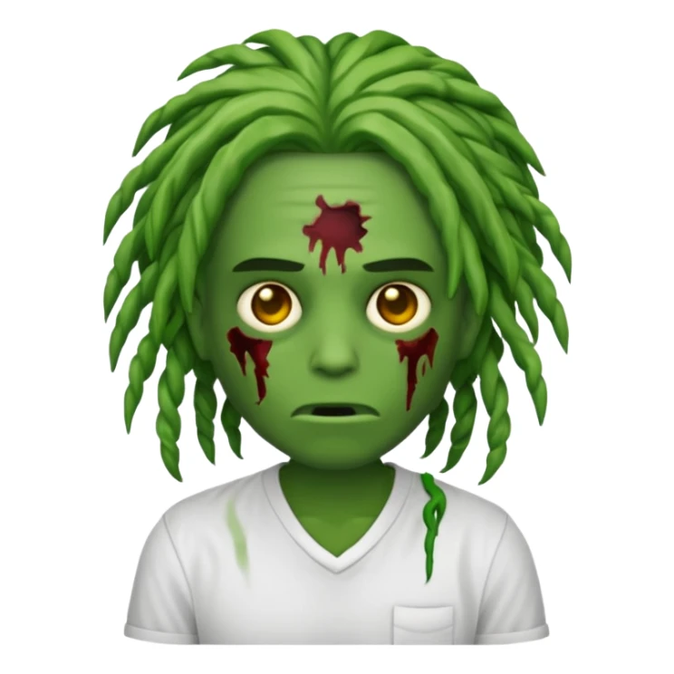 Emoji de zumbi com camisa branca locs no cabelo  sticker