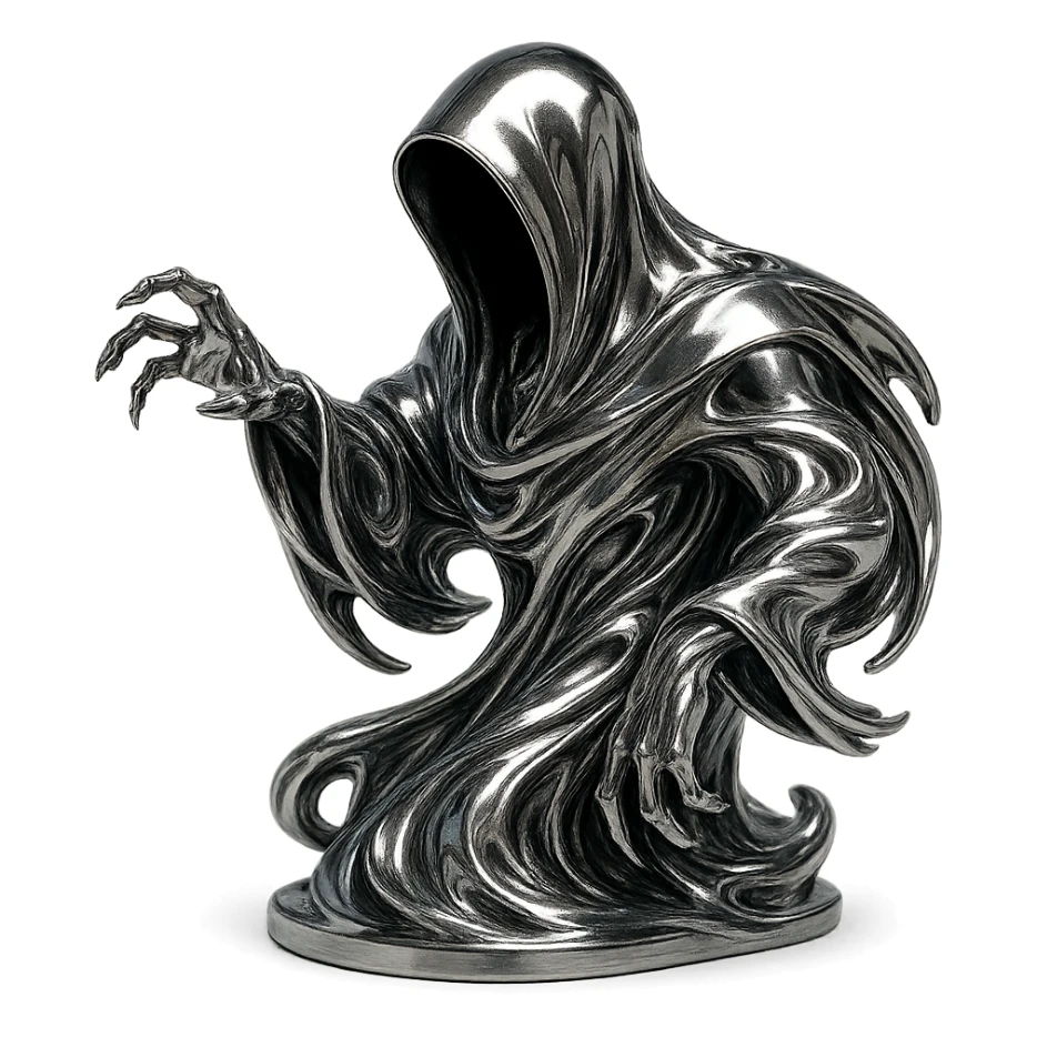 metallic wraith, with swirling forms and an eerie, supernatural aura sticker
