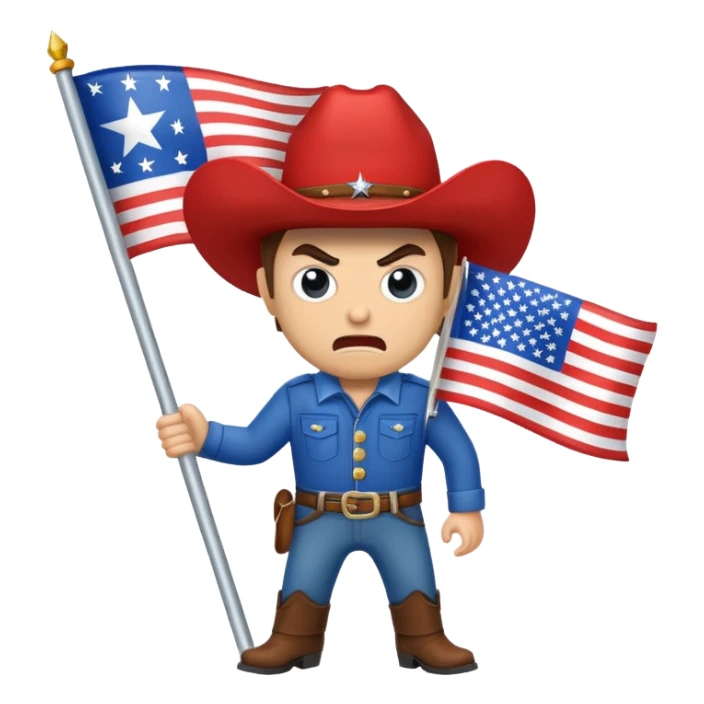 Flag that’s red white and blue and has what and an angry cowboy on it  sticker