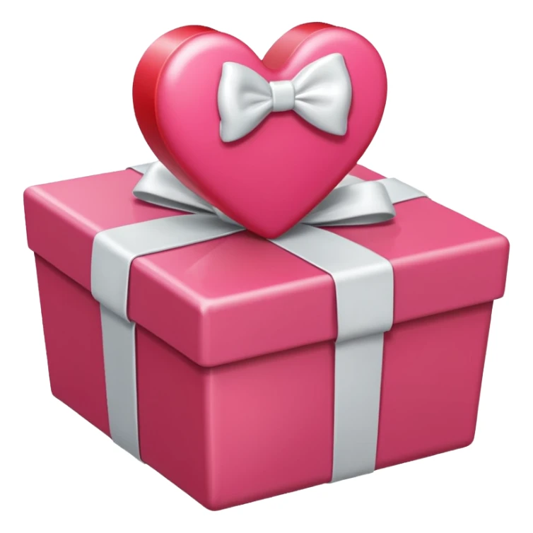 pink heart coming out of a red box with a bow sticker