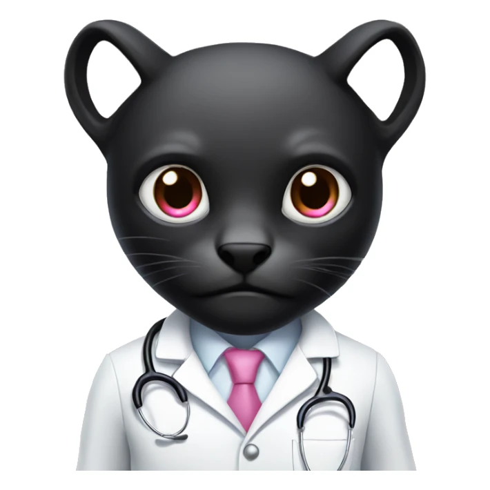 A black animal phanter, angry, with pink eyes and white doctor coat sticker