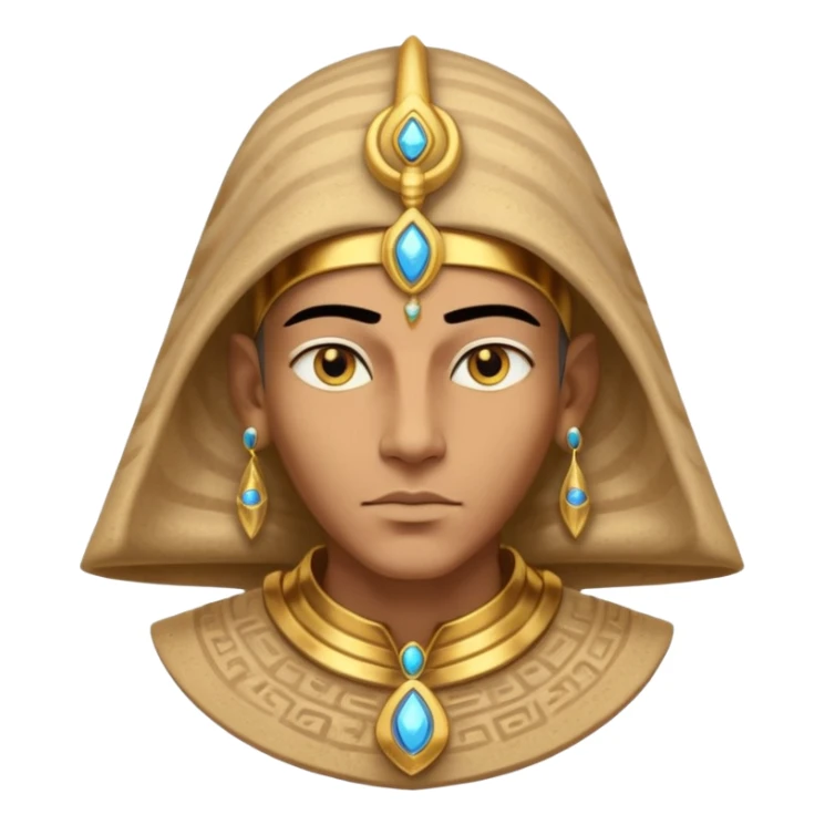 ancient pharaoh sand mage portrait, head and shoulders only, Egyptian-inspired hood collar, gold ornaments, mystical sand swirl, glowing eyes, 3D cartoon, mobile game icon style, clean background, no text, no watermark
 sticker