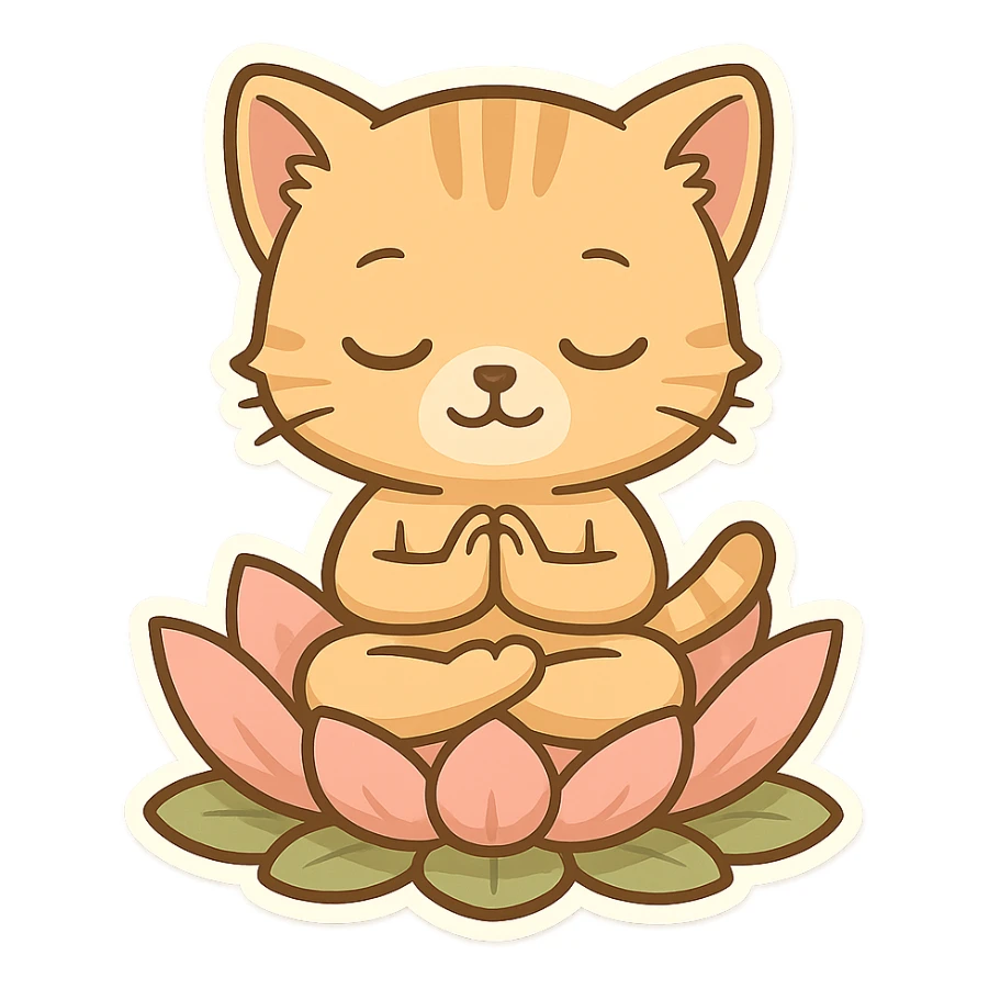 A kitten sits on a lotus flower, meditating like a Buddha statue sticker