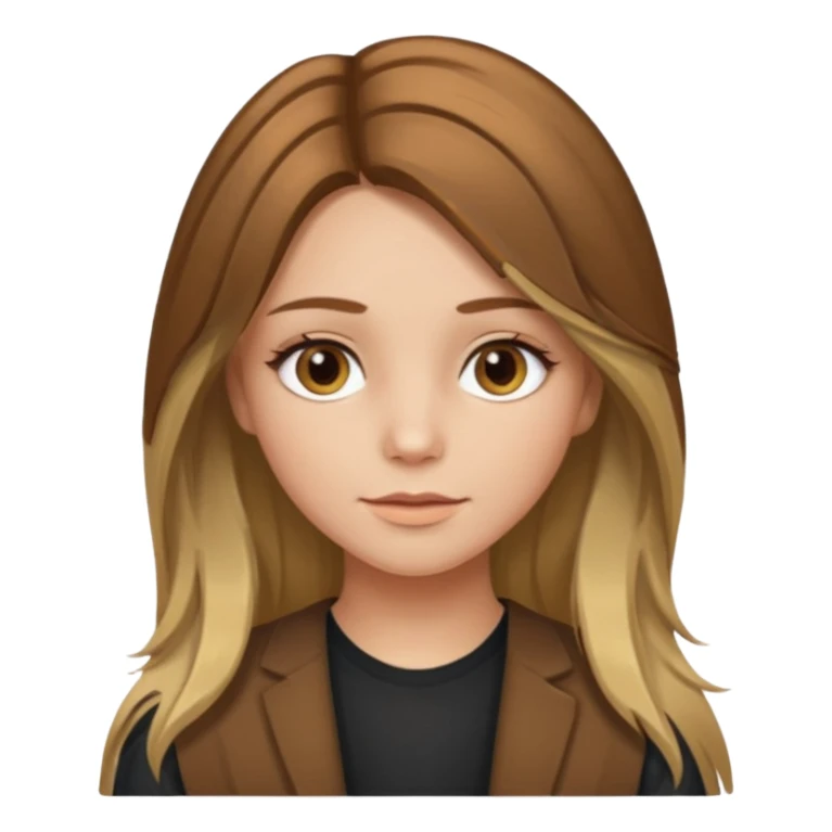 make a girl with long brown hair with blond highlights and layers with hazel eyes middle part sticker