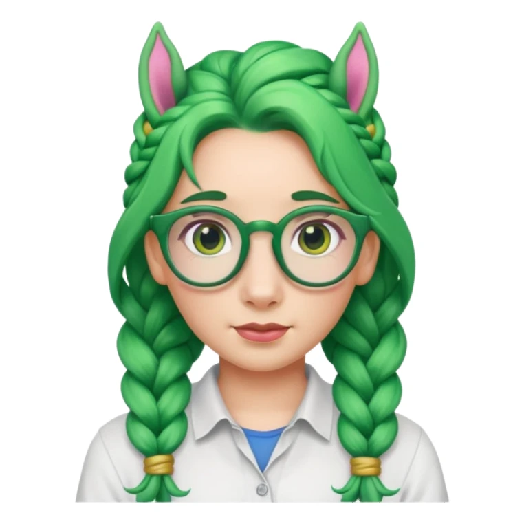 braided unicorn wiith big visible braids looking into the camera spectacled green hair sticker