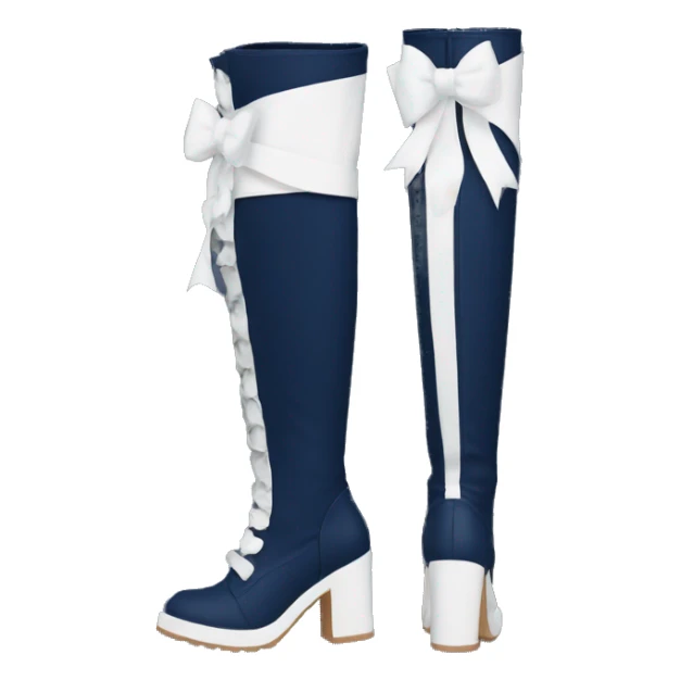Navy blue thigh high boots with white bow sticker