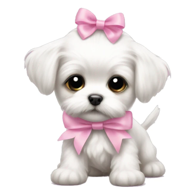 baby maltese with a babypink ribbon sticker