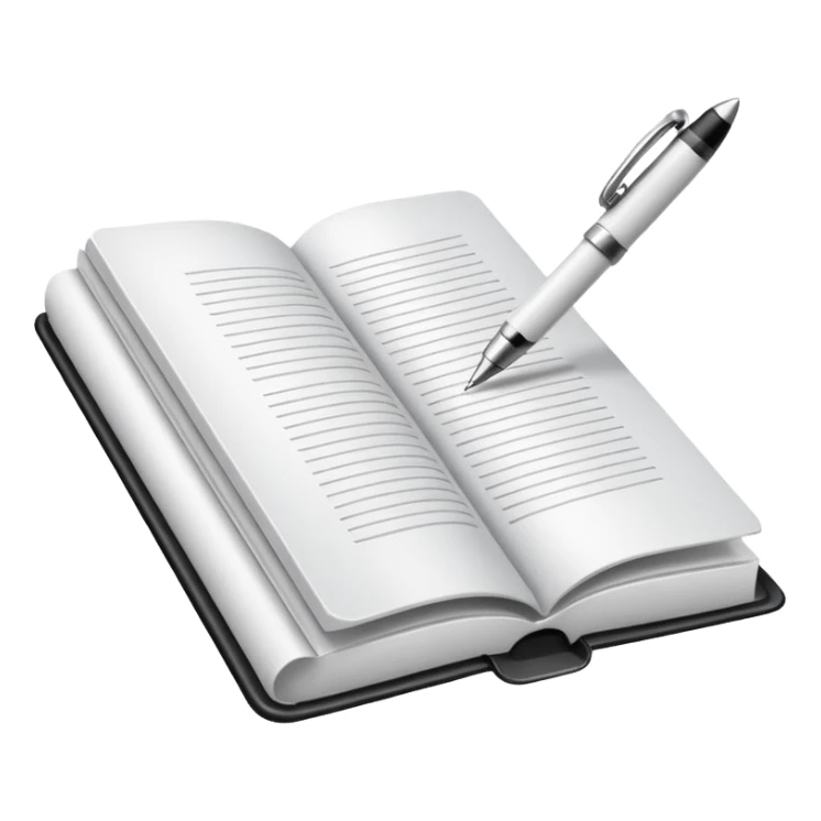 "A white open book,The pen should be positioned as placed exactly in the center between the pages.  if held by a right-handed person - meaning the direction is reversed compared to a left-handed grip. The pen should be uncapped, and the cap placed behind it." sticker