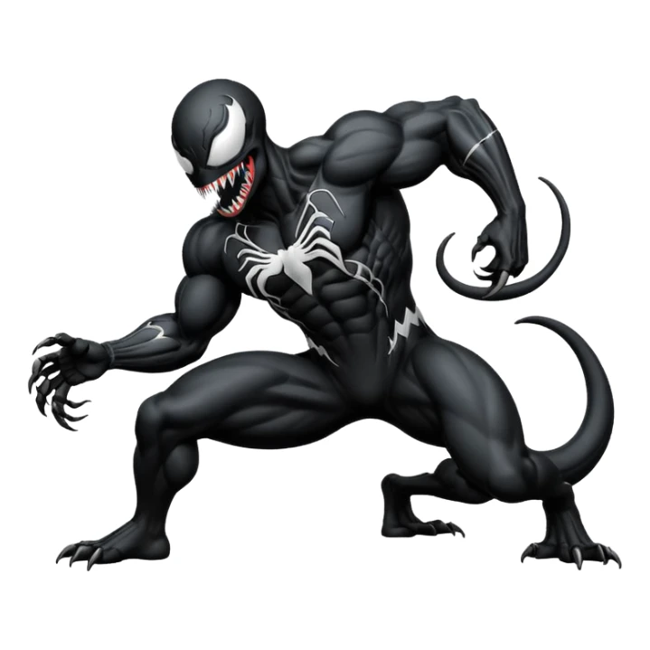 Venom crawling, full black body, no white logos, simplified style sticker