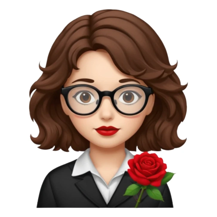 Una ragazza con capelli castani mossi e indossi occhiali neri e con una piccola rosa nella testa sticker