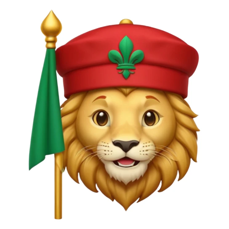 Cute lion emoji face wearing a fez with same flag morocco color sticker
