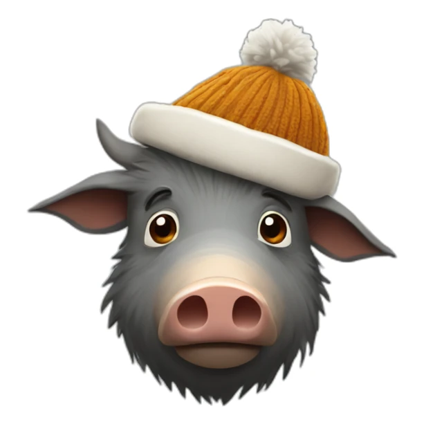 Unemotional boar with stubble in a winter hat sticker
