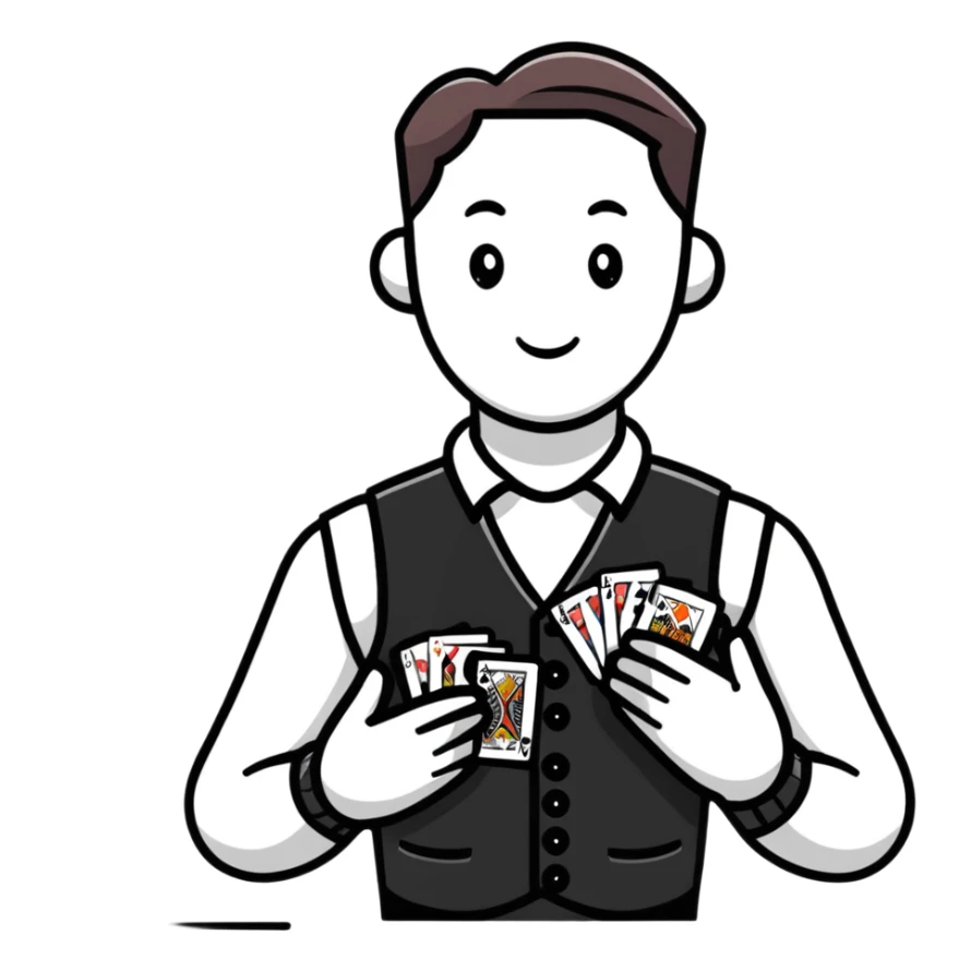 Card dealer in casino vest distributing playing cards sticker