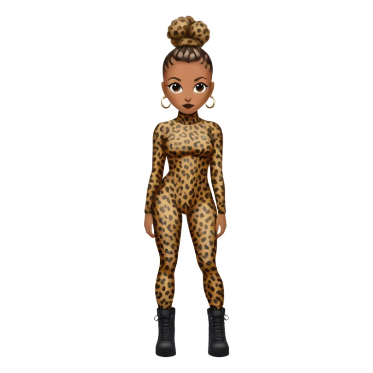 Melanie Brown with topknots in her hair wearing a tight leopard print two piece bodysuit and combat boots sticker