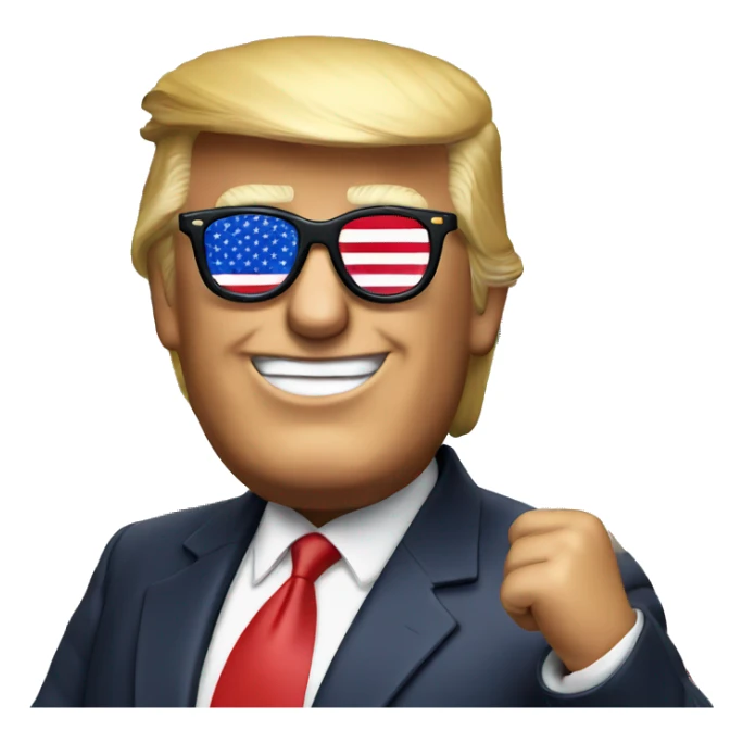 Trump with sunglasses and an American Flag in the back  sticker
