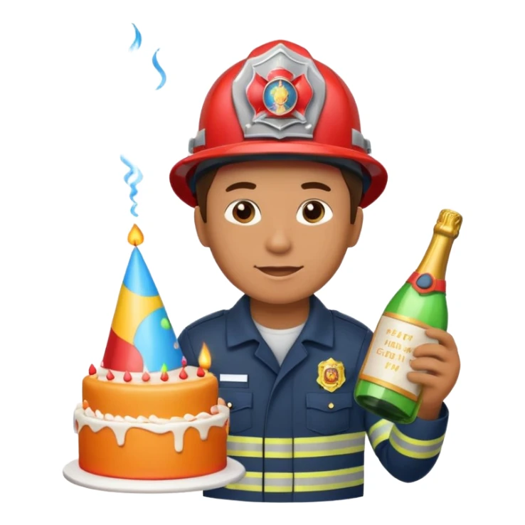 A firefighter extinguishing a party sticker