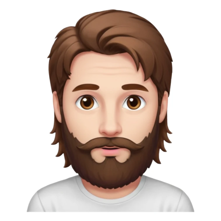 Handsome white man with big brown eyes thin pink lips long nose and long brown messy hair italian brown beard sticker