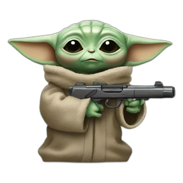 Baby yoda with a gun sticker