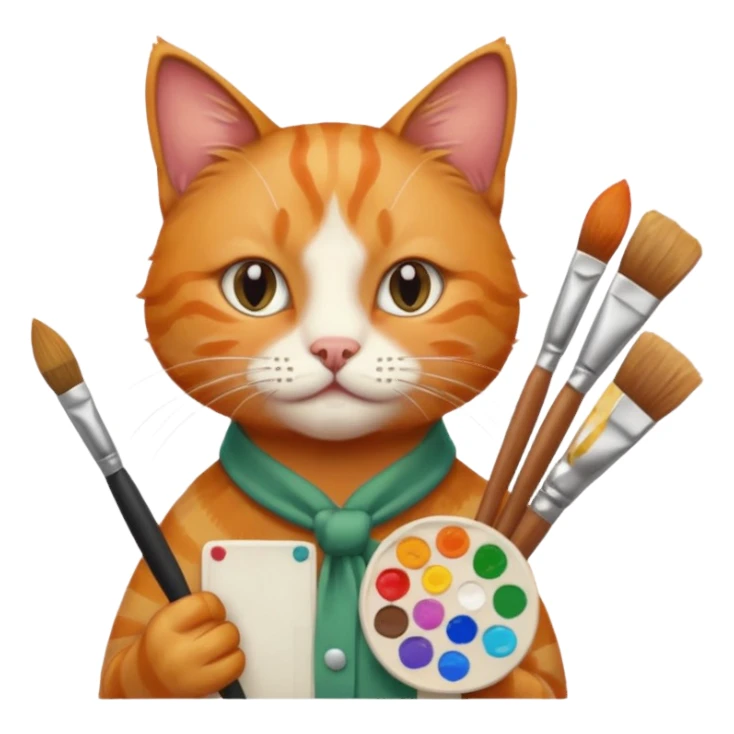 A cat holding brushes and a colour pallete because he is an artist sticker