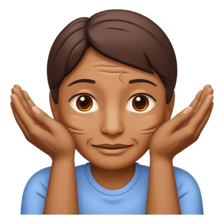 Simple emoji of a face with wrinkles being smoothed by hands, both hands gently stretching the skin, wrinkles visible on one part and smooth skin on the other, clear wrinkle-reducing effect, simple and easy-to-understand icon, no beauty or medical elements

 sticker