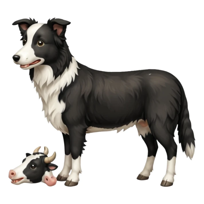 A black and white border collie is chewing on a cow's hoof. sticker